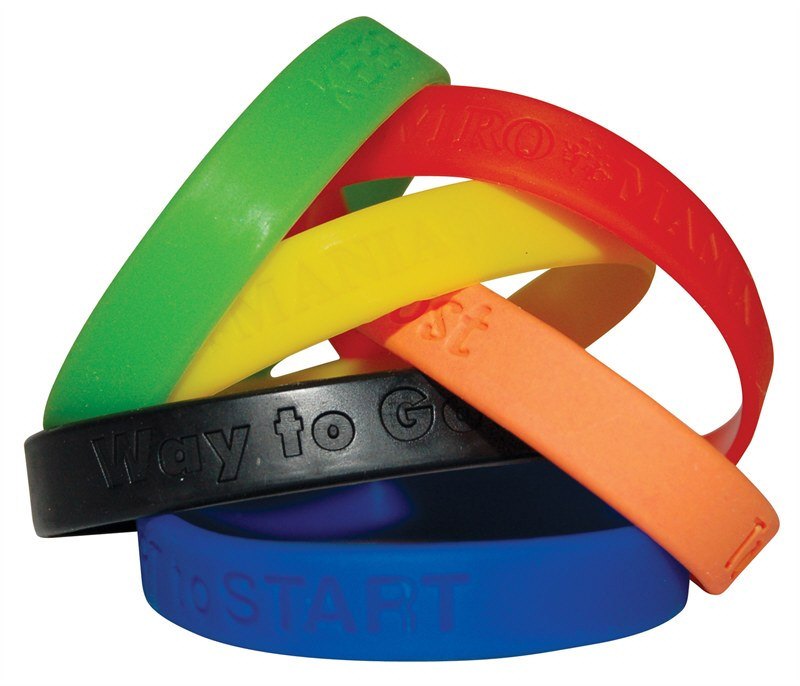 Debossed Wristbands made from silicone rubber in kids and adult sizes